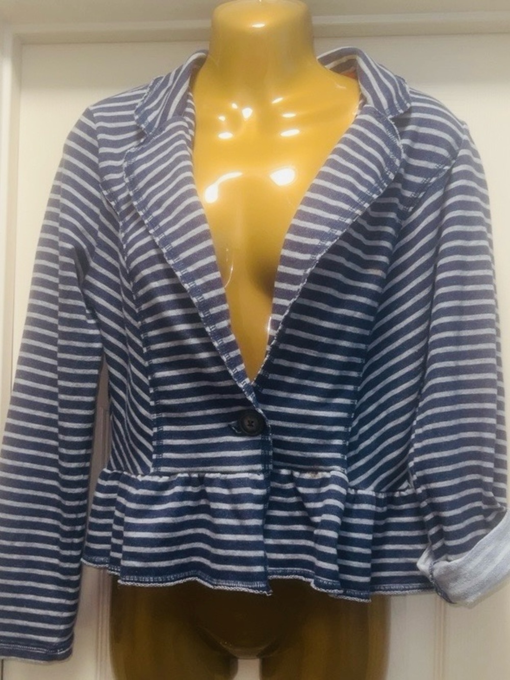 Rewind Navy & White Striped Peplum Blazer (Bin 7-011)
